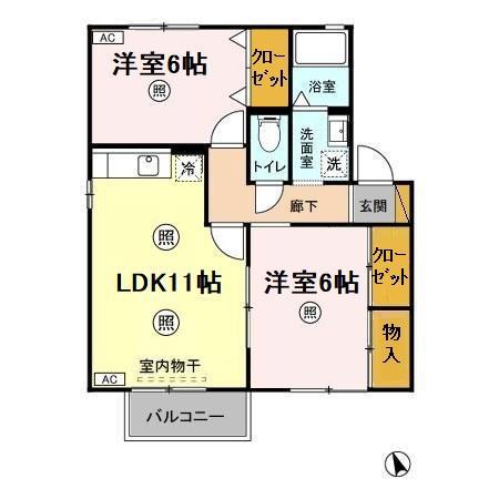 ユリウスAB(2LDK/2階)の間取り写真