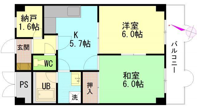 セントラルリバー祇園(2SK/6階)の間取り写真
