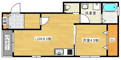 ヴァンヴェール八木(1LDK/1階)の間取り写真