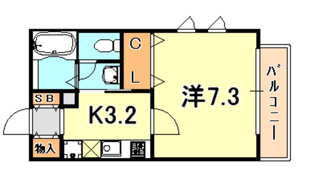 サニーヒルズ芦屋(1K/3階)の間取り写真