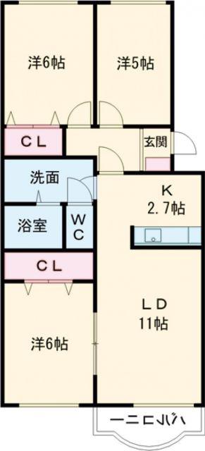 第2ブリリアント若草(3LDK/3階)の間取り写真