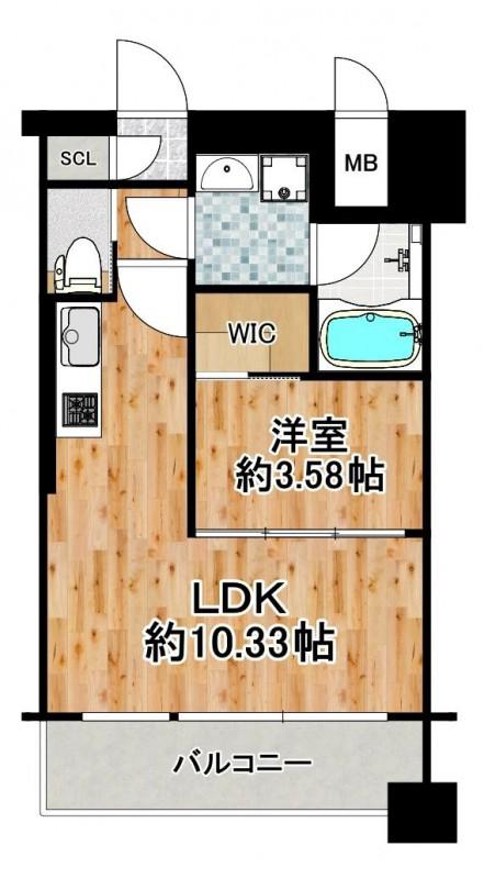 プレジオ弁天町EURO(1LDK/9階)の間取り写真