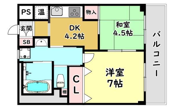 サンリスタ守口(2DK/4階)の間取り写真