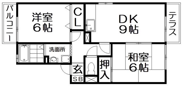 ボンジュール岡山手2番館(2DK/1階)の間取り写真