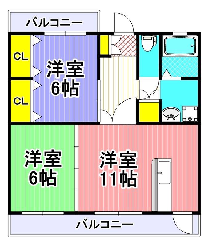 ライフパークA棟(2LDK/2階)の間取り写真