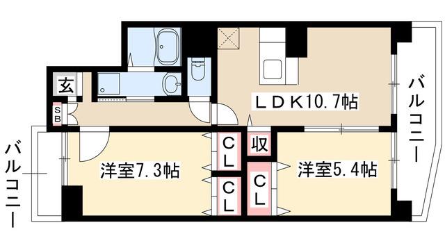 キャトルセゾン代官町(2LDK/8階)の間取り写真