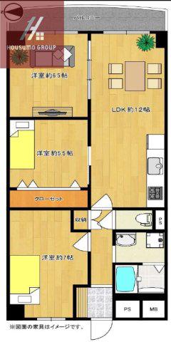 新深江サンハイツ(3LDK/7階)の間取り写真