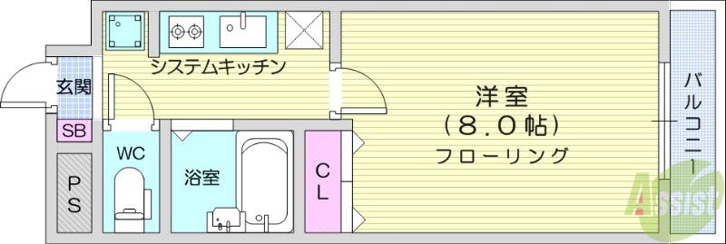 コージーコートひだまり館(1K/6階)の間取り写真