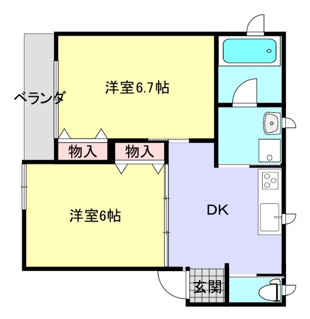 リバーサイド月(2DK/3階)の間取り写真