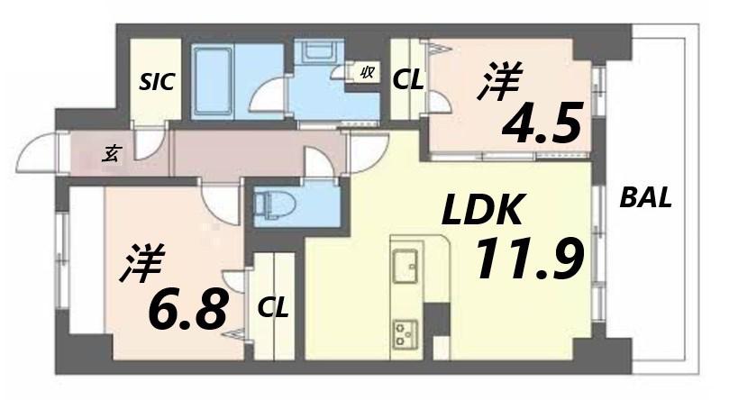 ケイマン(2LDK/10階)の間取り写真