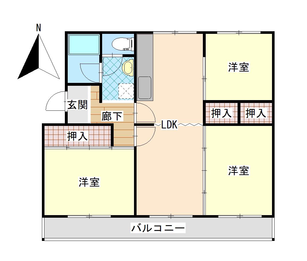 松高マンション(3LDK/3階)の間取り写真