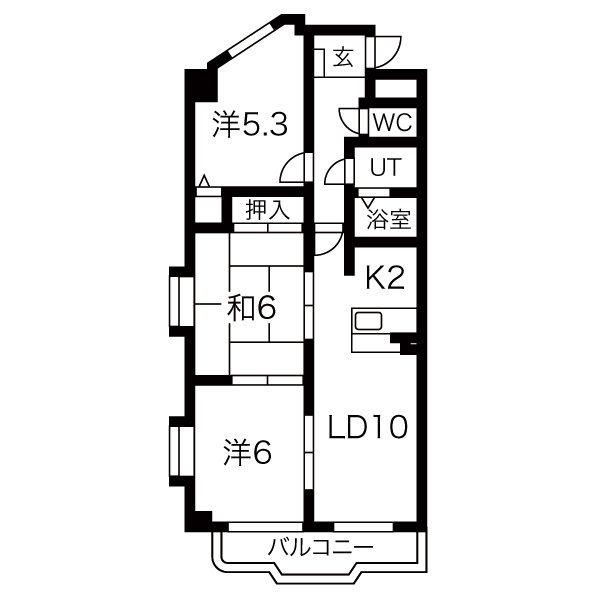 パラディーソ白壁(3LDK/2階)の間取り写真