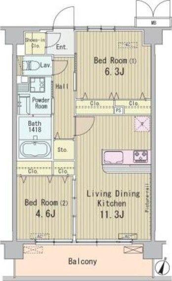 HIGASHIKOMATSUGAWA APARTMENT(2LDK/1階)の間取り写真