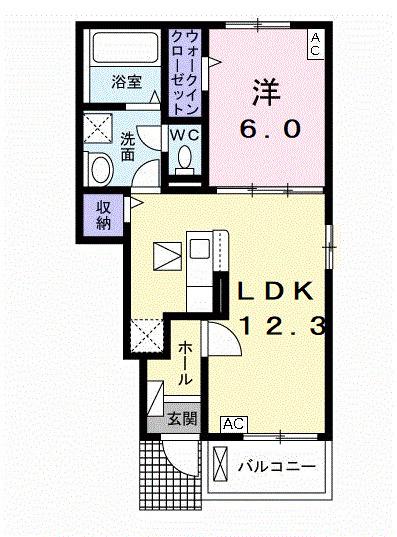 ニューライズ東改田A(1LDK/1階)の間取り写真