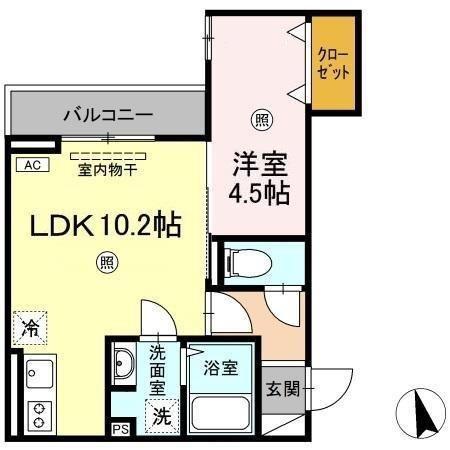 ベイ ブランシェ老松(1LDK/1階)の間取り写真