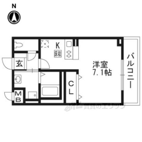 DイーストADEN長岡京(1K/2階)の間取り写真