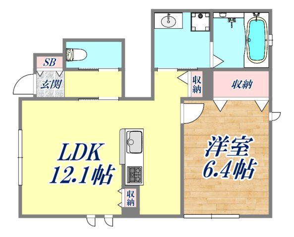 アッシュ川面(1LDK/1階)の間取り写真