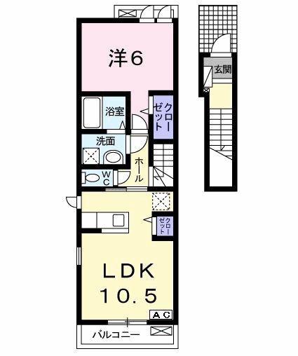 アンソレイユI(1LDK/2階)の間取り写真