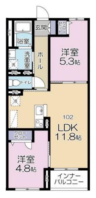 カサブランカ(2LDK/1階)の間取り写真