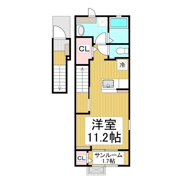 プリンシパール 滝(ワンルーム/2階)の間取り写真