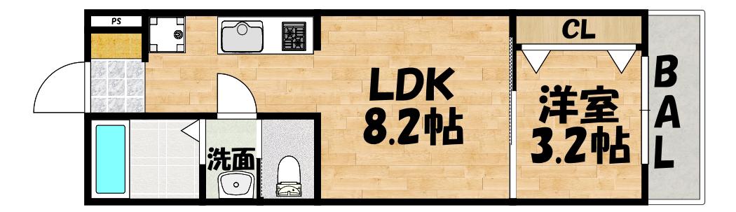 CASA南巽ウエスト(1LDK/2階)の間取り写真