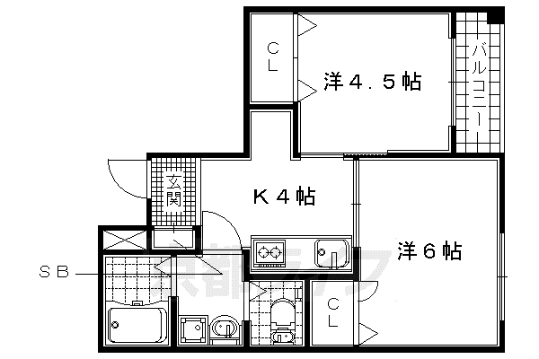 宇治アロームII(2K/1階)の間取り写真