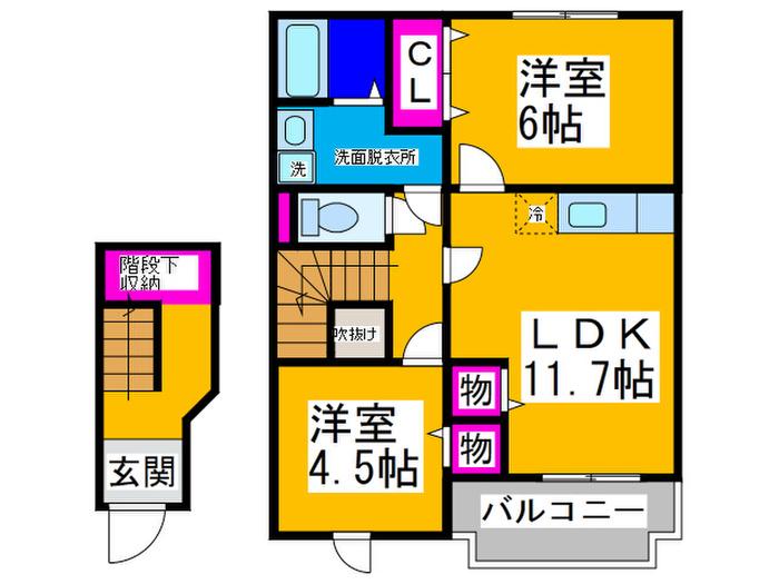 ファインキャピタルB(2LDK/2階)の間取り写真