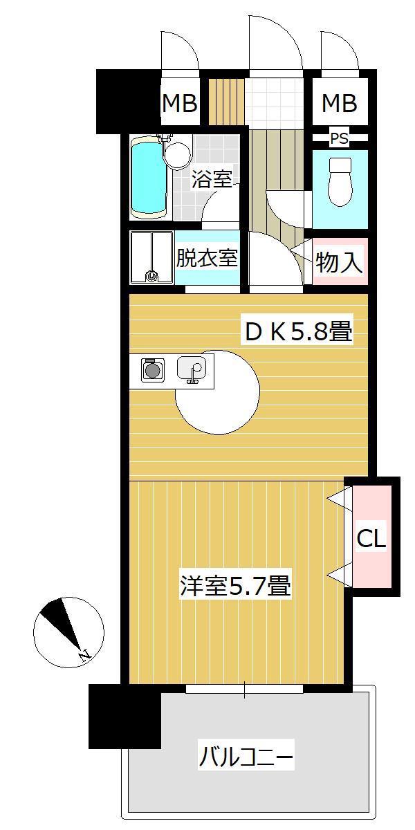 FLEX21久留米一番街(1DK/8階)の間取り写真
