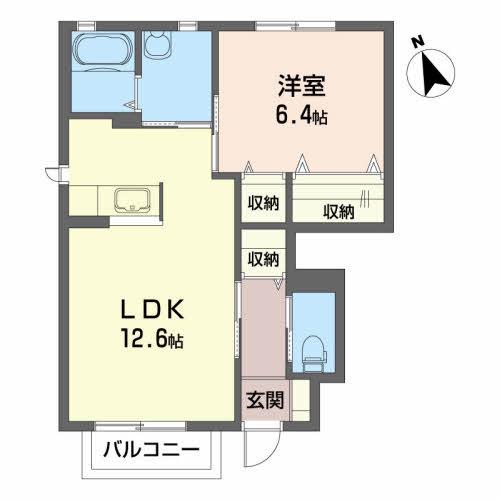 ソリアード大美林(1LDK/1階)の間取り写真