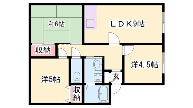 ボナール東川B(3LDK/2階)の間取り写真