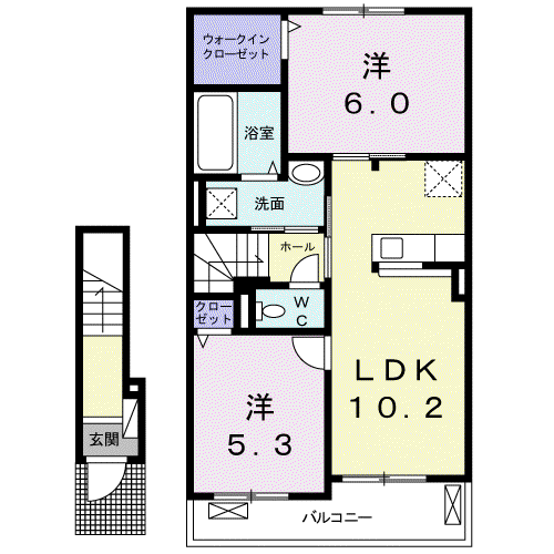 コンフォールH(2LDK/2階)の間取り写真