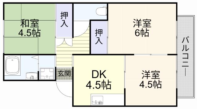 プレジール求 B棟(3DK/2階)の間取り写真