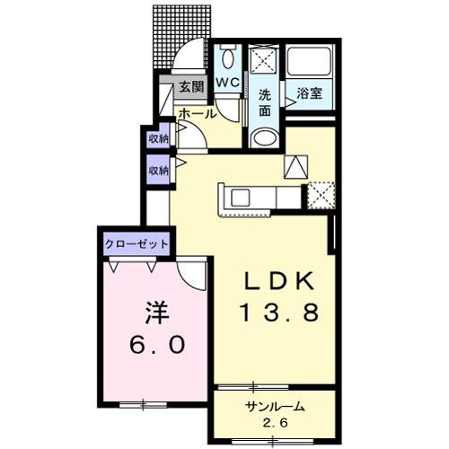 フォーチュン ピース(1LDK/1階)の間取り写真