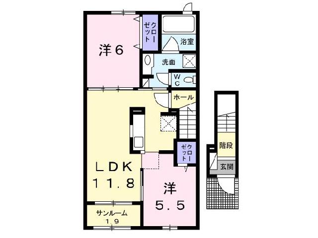 VILLA PHOENIX(2LDK/2階)の間取り写真