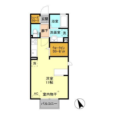 セントラル ヴィレッジ C(ワンルーム/2階)の間取り写真