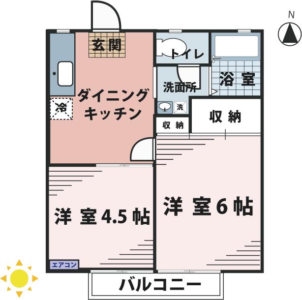 ハイツ滝島 B棟(2DK/1階)の間取り写真
