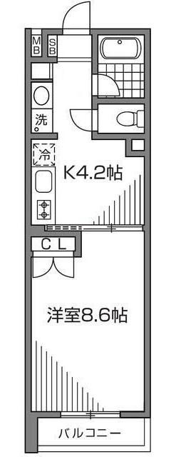 ラコリッタカラスヤマ(1K/1階)の間取り写真