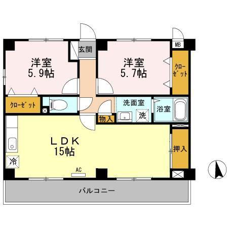 ハピネス三条(2LDK/2階)の間取り写真