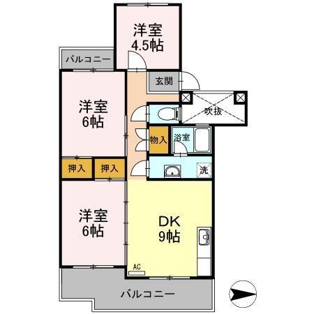 フジパレス米子(3DK/1階)の間取り写真