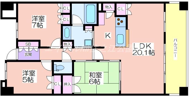リバーガーデンコスモスクエア(3LDK/12階)の間取り写真