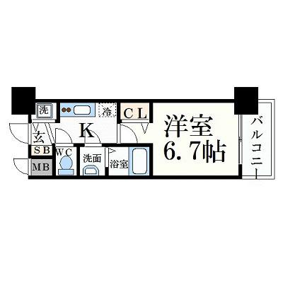 プレサンス丸の内流雅(1K/2階)の間取り写真