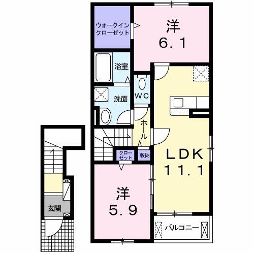 レーヌ II(2LDK/2階)の間取り写真