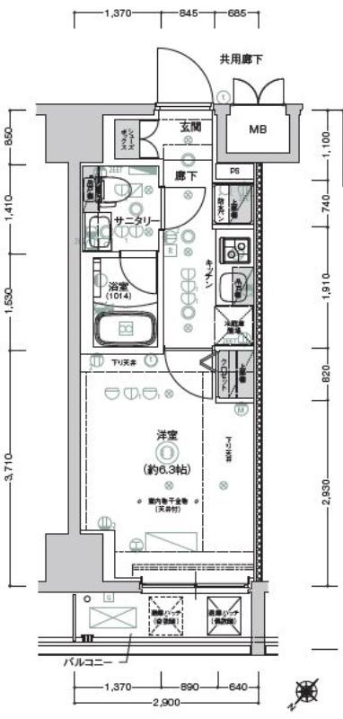 クレストタップ新横浜(1K/11階)の間取り写真