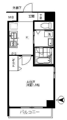 ユニック池上(1K/4階)の間取り写真