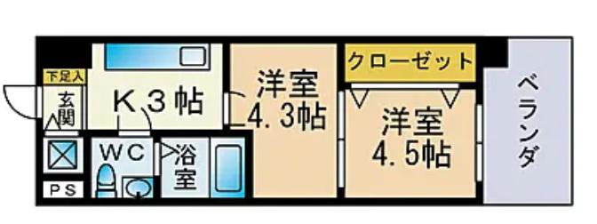 NO51 PROJECT2100日赤通(2K/7階)の間取り写真
