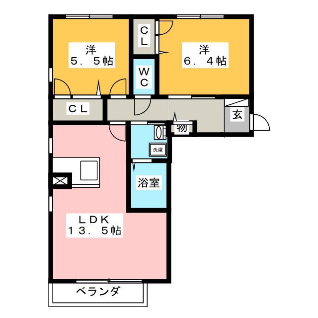 メゾンドールB棟(2LDK/1階)の間取り写真
