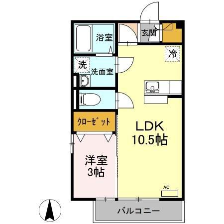 パレンティーアTSUDA(1LDK/2階)の間取り写真