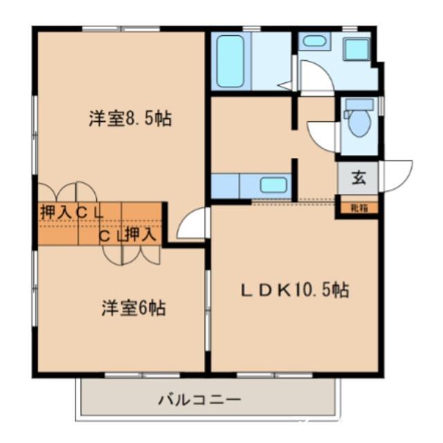 ベルヴュー浪の浦B(2LDK/2階)の間取り写真