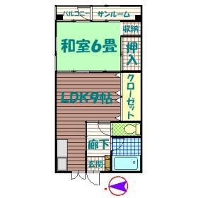 コーポ秋吉(1LDK/3階)の間取り写真