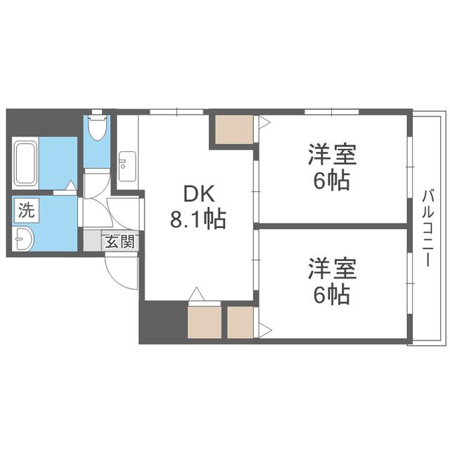 ピュール西の丘 272(2DK/2階)の間取り写真